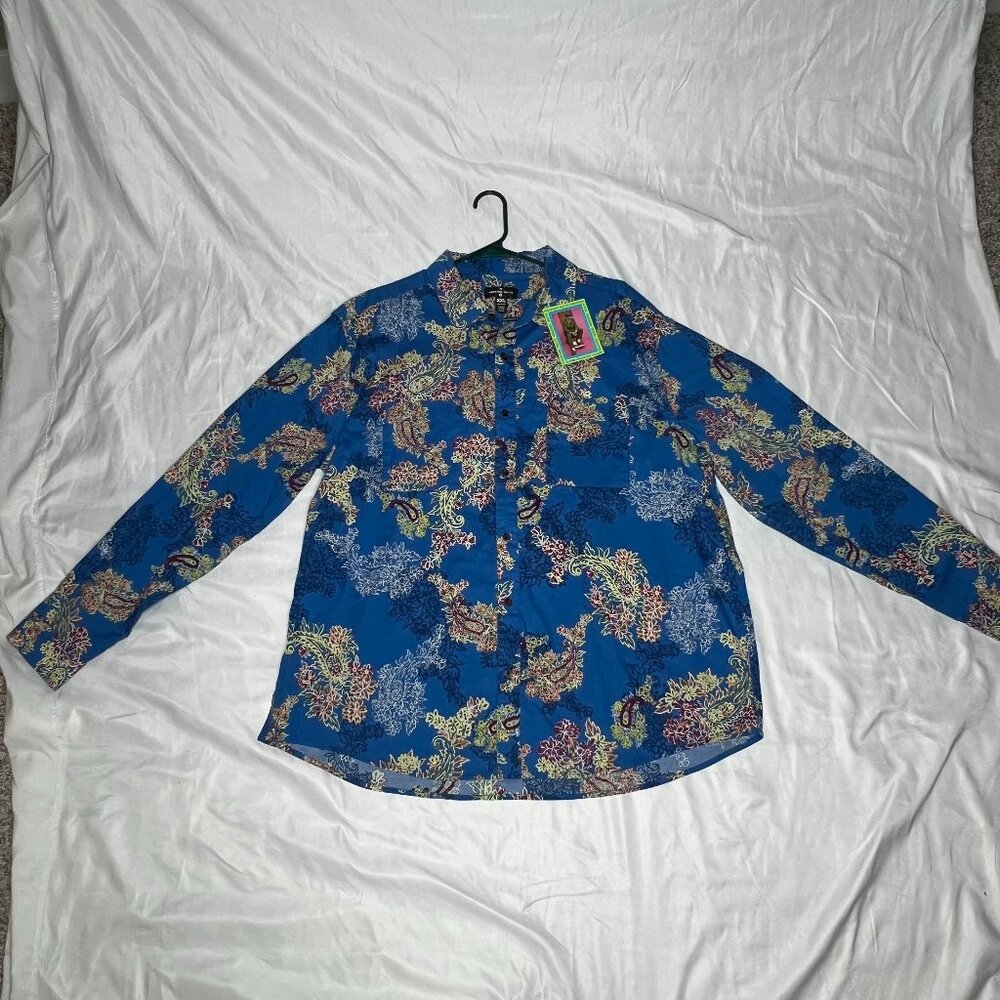 Houston White Target Blue Paisley Button Front Dress Shirt Mens XXL Men's - NEW